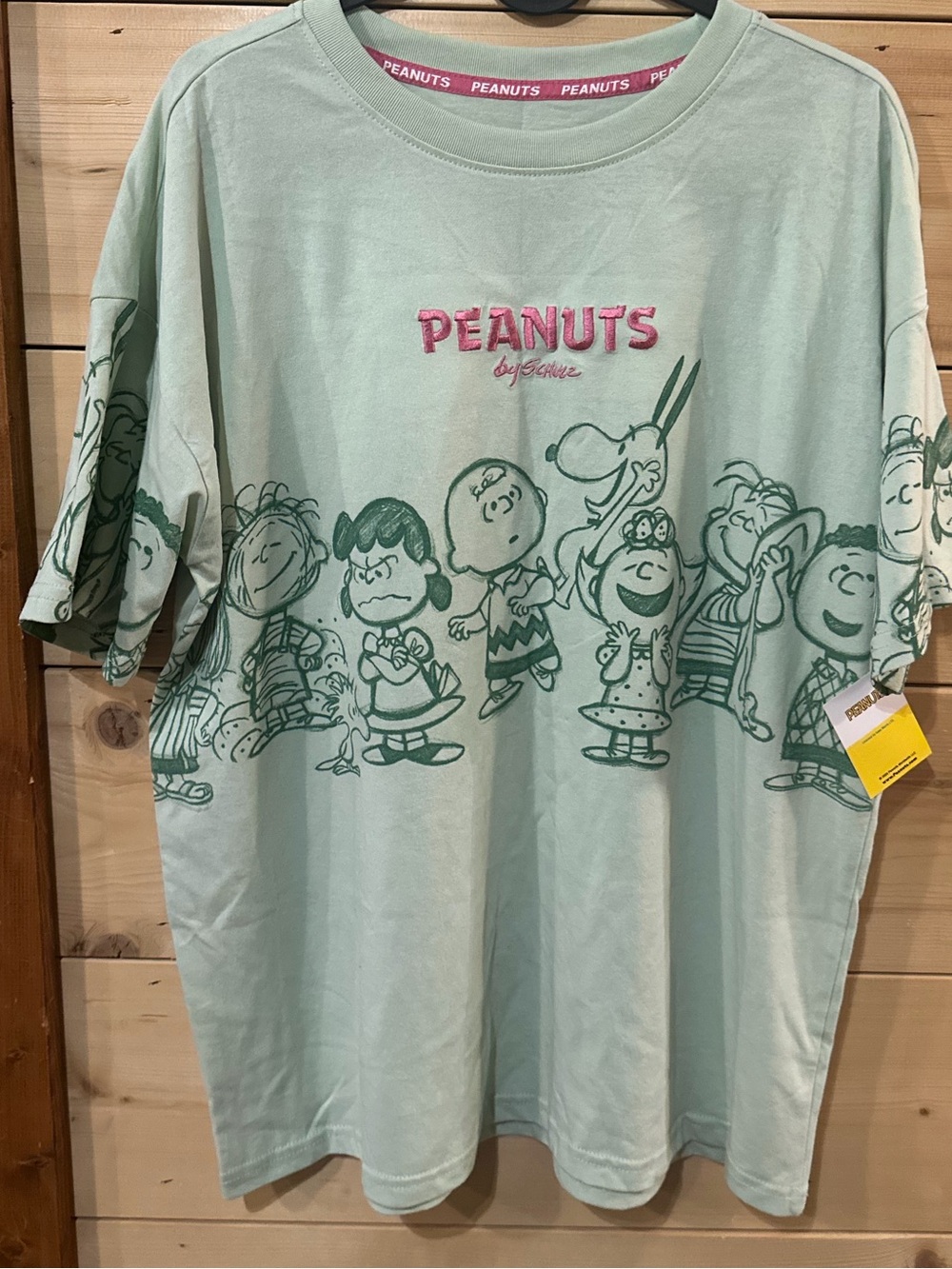 Peanuts Mint Graphic Tee with Pink Logo
